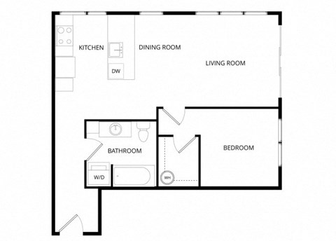 Floor plan for 1 bed, 1 bath, 662 sqft